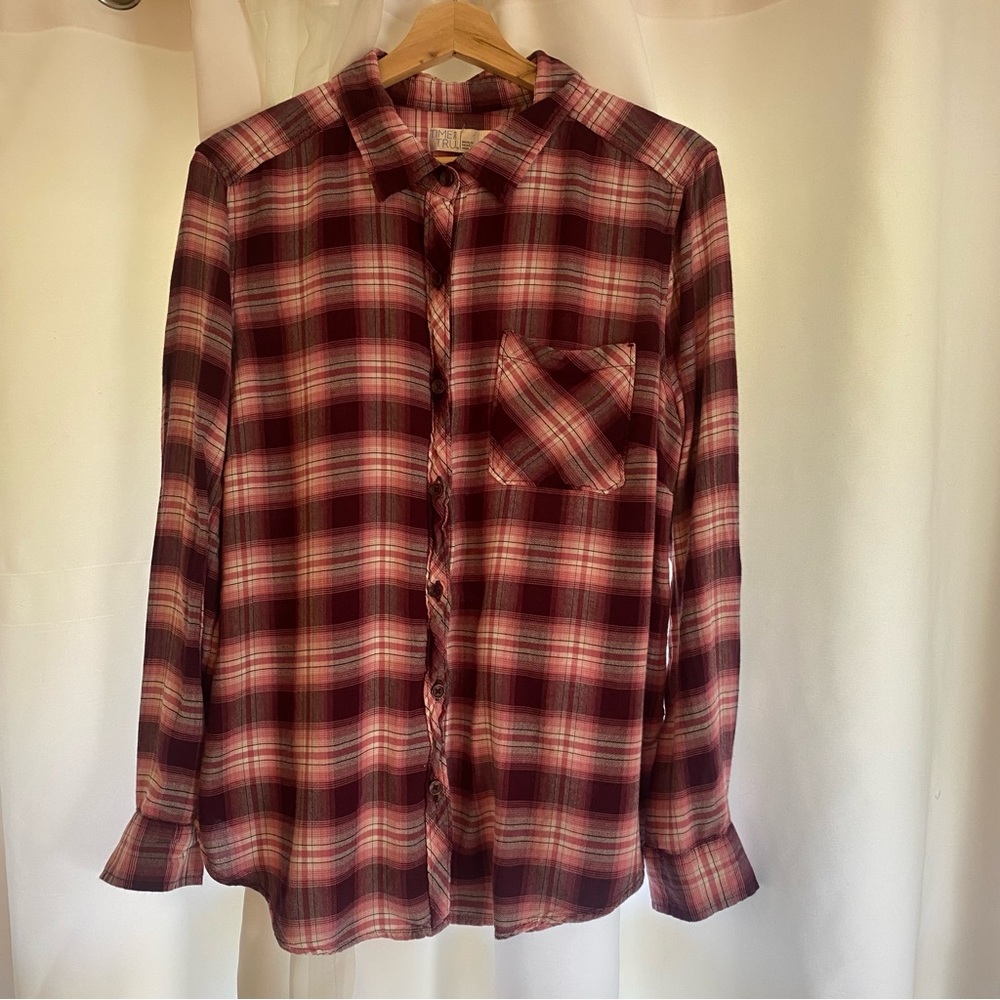 Time and Tru Pink/Magenta Flannel Shirt - Size 12-14